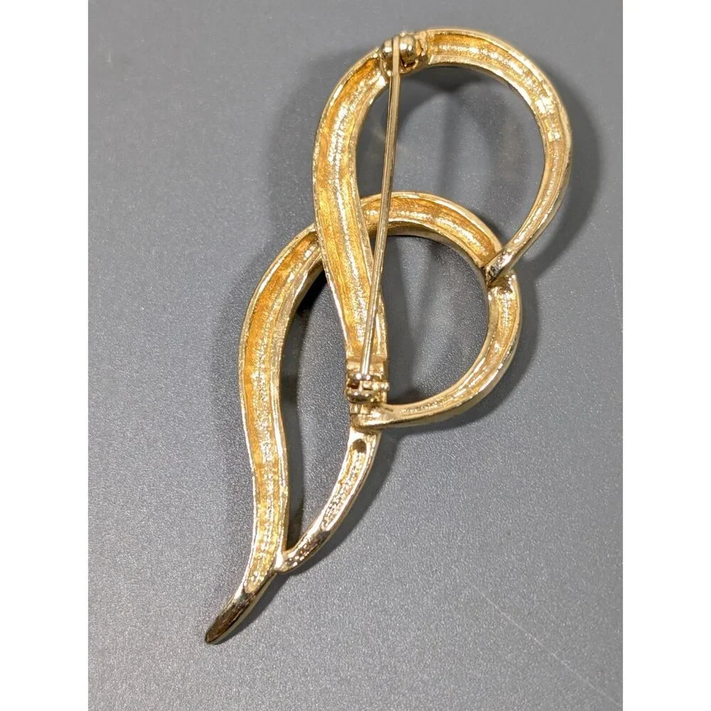 Vintage Gold‎ Tone Double Scroll Teardrop Modernist Brooch Pin